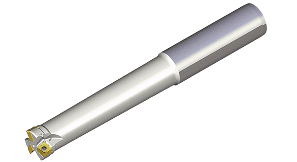 Plunging milling cutter type designed for deep axial cutting and difficult-to-reach areas