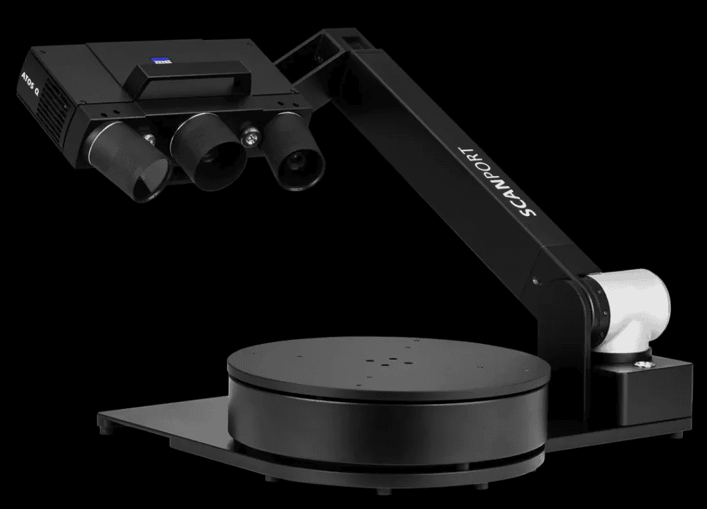 หน่วยสแกนหลักของ ZEISS ScanPort พร้อมแขนกลและแท่นหมุน