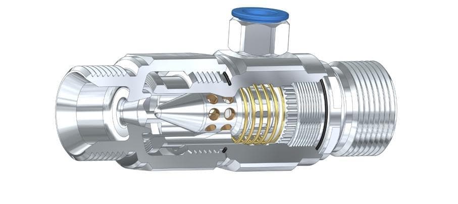 ภาพตัดขวางแสดงกลไกภายในของ Aeroforce หัวฉีดสารหล่อเย็นความเร็วสูง