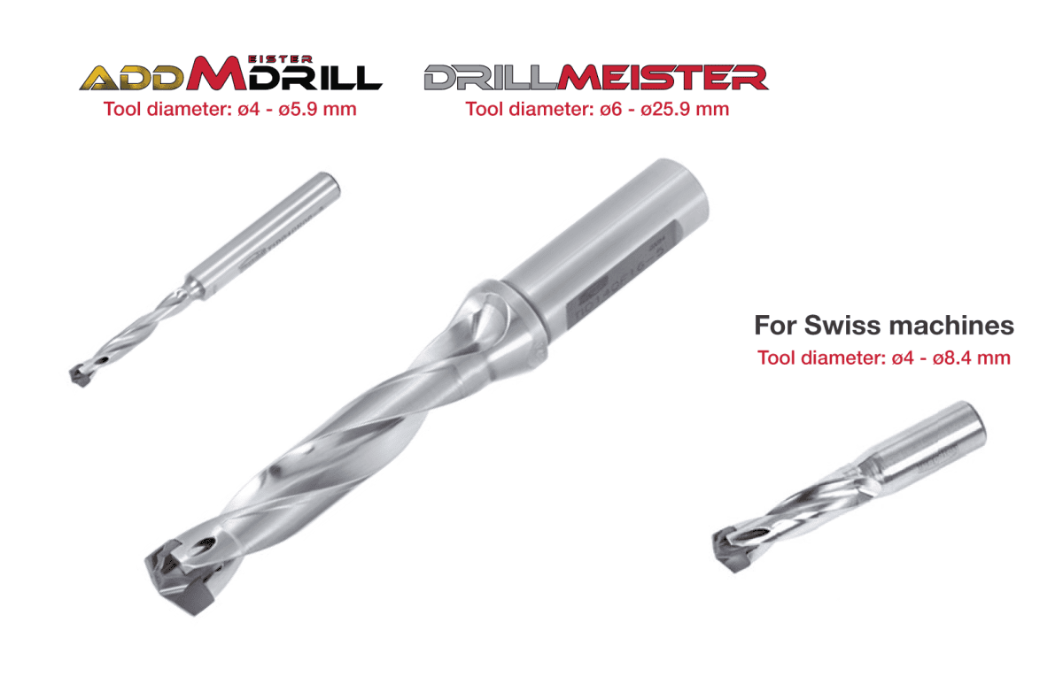 เปรียบเทียบขนาด DrillMeister และ AddMeisterDrill ø4-5.9 มม. สำหรับเครื่องกลึง Swiss-type