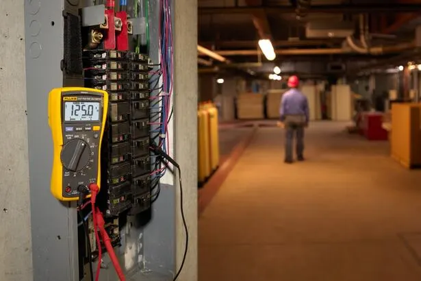 Fluke 117 ติดตั้งบนตู้ไฟโรงงานด้วยสายแขวนแม่เหล็ก พร้อมใช้งานฟังก์ชัน VoltAlert