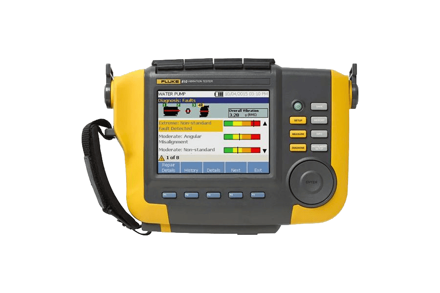 เครื่องวิเคราะห์ความสั่นสะเทือน Fluke 810 แสดงผลหน้าจอวินิจฉัยสาเหตุความผิดปกติของมอเตอร์และปั๊ม