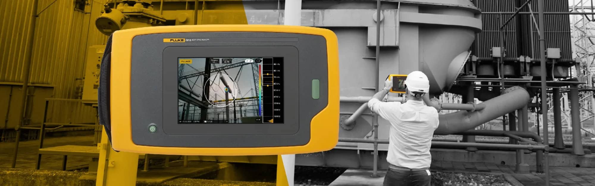 Fluke Acoustic Imager model ii910 and ii915 detecting partial discharge in electrical substation