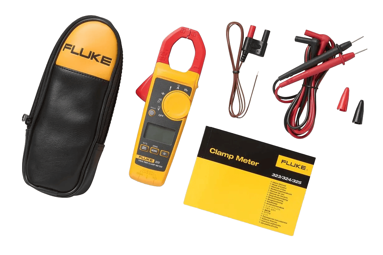 Fluke 325 True-RMS Clamp Meter with test leads temperature probe and carrying case