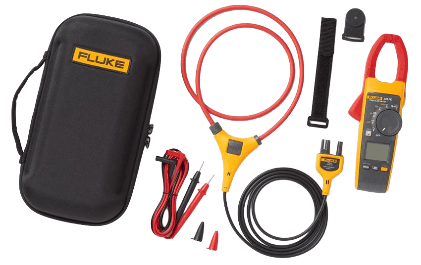 Fluke 376 FC True-RMS AC/DC Clamp Meter set with iFlex flexible current probe, test leads, and carrying case for heavy industrial upgrade